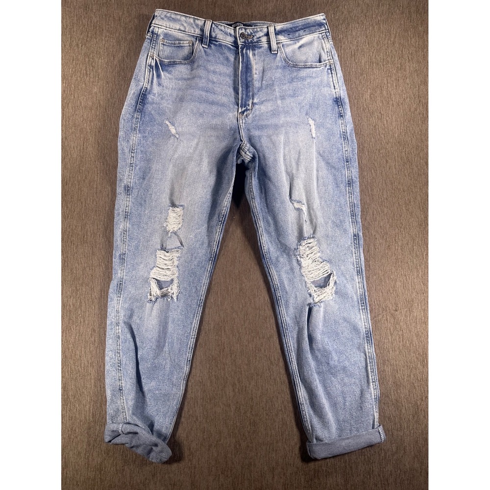 Hollister Ultra‎ High-Rise Mom Jeans Light Wash Distressed Womens 12R 31R